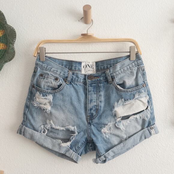 One Teaspoon Blue Chargers Denim Jean Shorts Size 25 - Picture 1 of 7